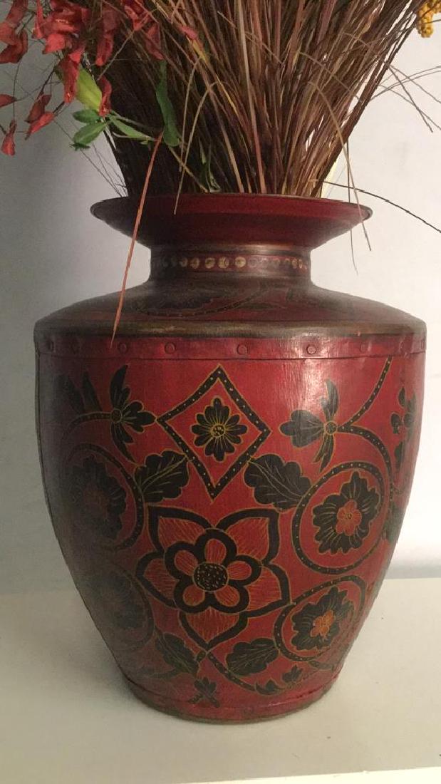 Large Metal Vase With Red And Black Floral Motif (1 of 10)