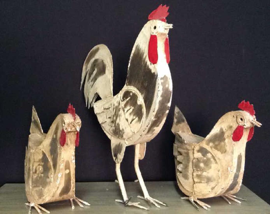 Lot 3 Painted Metal Chicken Sculptures Folk Art (1 of 6)