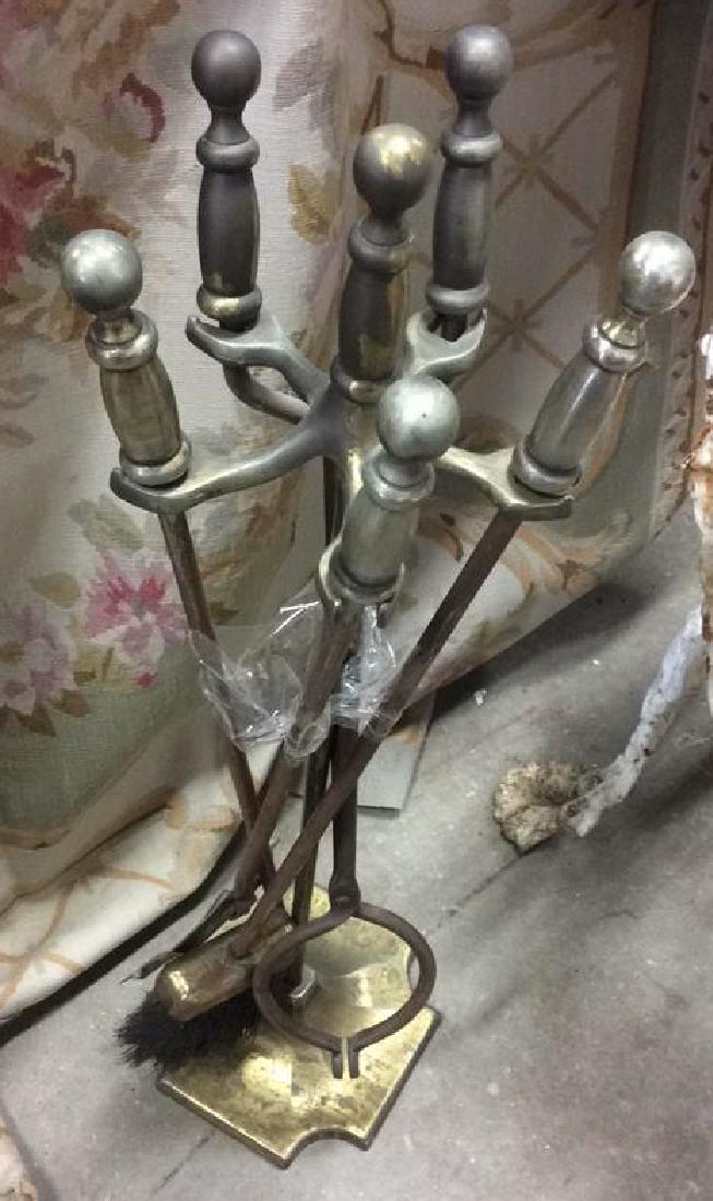 Set brass Fireplace Tools w Stand (1 of 6)