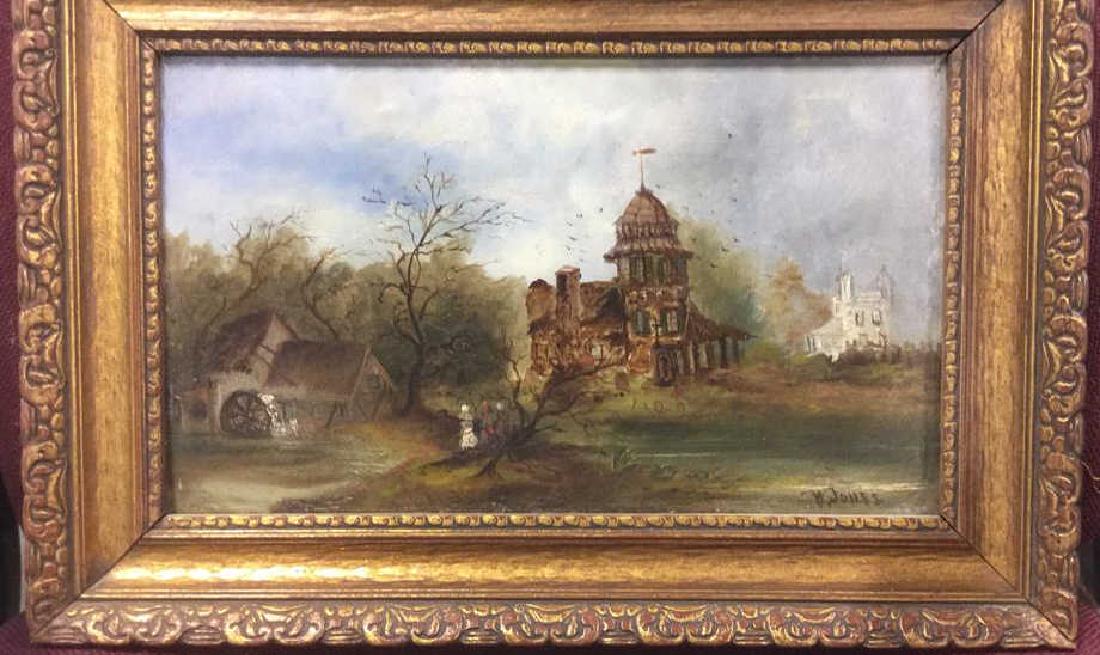 W. Jones Oil on Board Castle w Water Wheel (1 of 9)