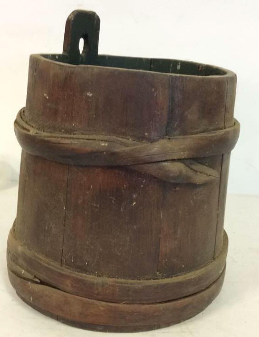 Antique Hand Crafted Wood Vessel w Banding (1 of 8)