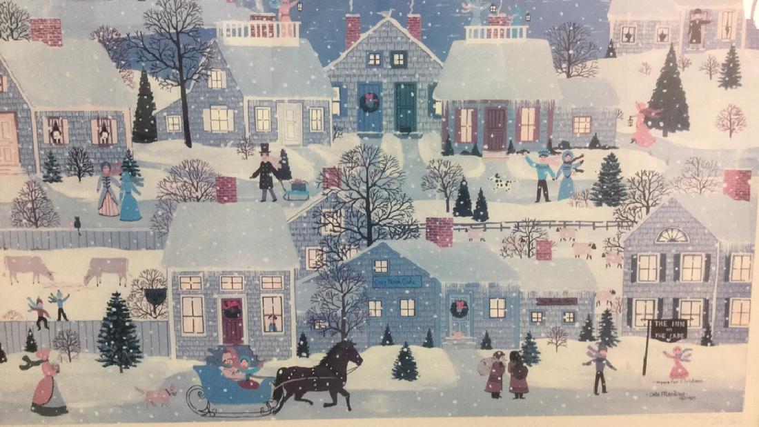 Home For Christmas Print By Cate Mandigo: Home For Christmas Print By Cate Mandigo. Professionally framed and matted, limited edition 330/1000 print thought to be lithograph depicting a coastal town in the winter thought to be Cape Cod. Signe