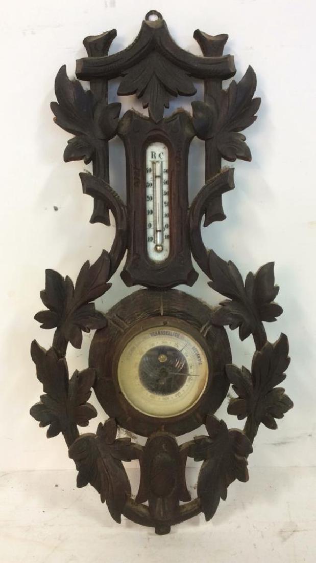 BLACK FOREST Carved Wooden German Barometer (1 of 10)