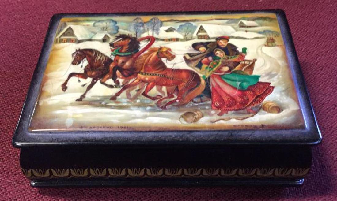 Russian Painted Lacquer Lidded Box, signed dated (1 of 11)