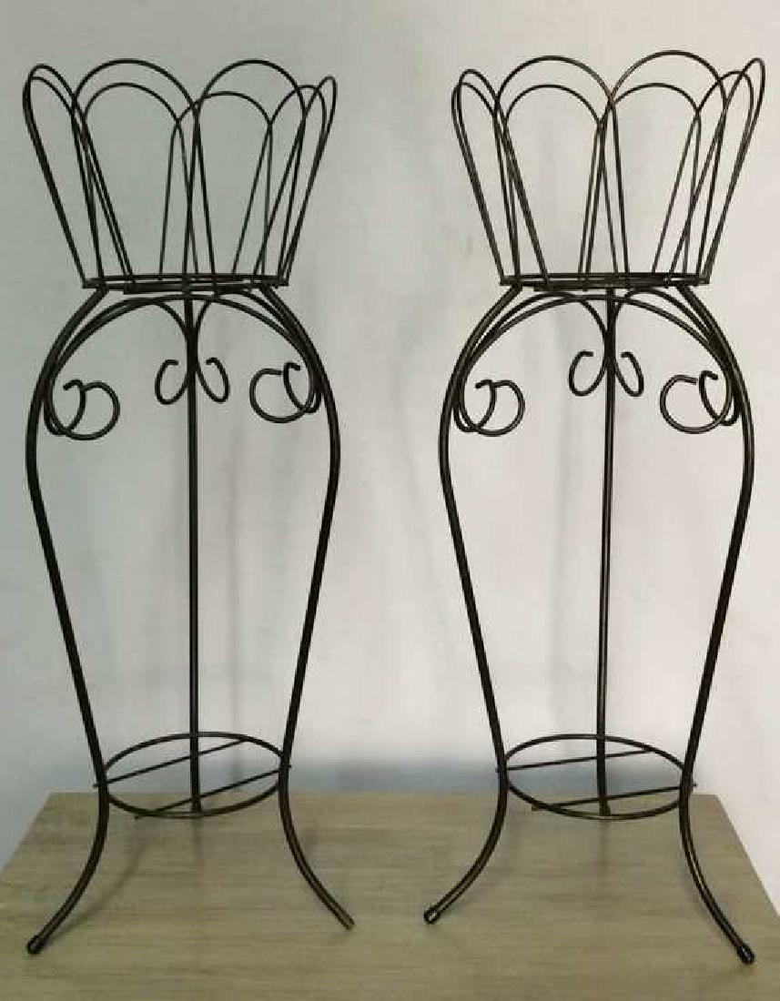 Pair Vintage Crafted 3 Legged Metal Plant Stands (1 of 10)