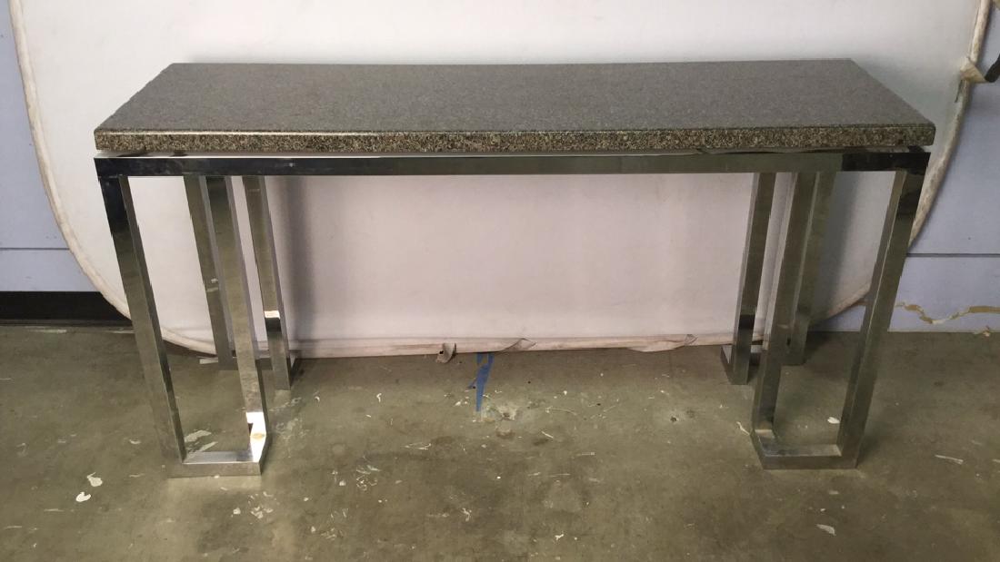 Table With Granite Top And Silver Toned Legs (1 of 9)