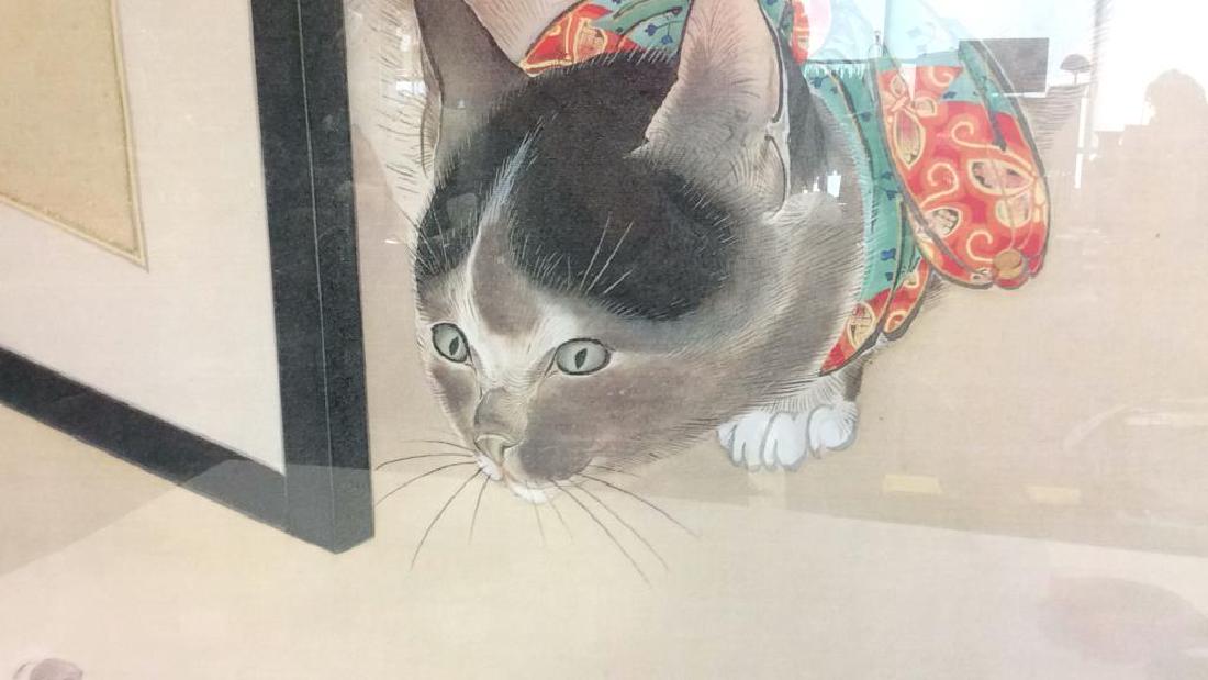 Oide Toko Metropolitan Cats Museum Poster: framed vintage poster ; by artist Oide Toko titled a book from the metropolitan museum of art, small crack lower right to glass, asian themed cat, asian writing measures app 35 by 24 inches
