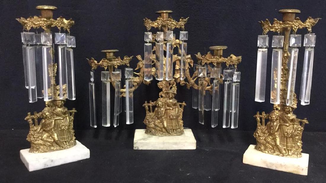 Lot 42 Stone, Brass Crystal Candelabras Garniture (1 of 10)