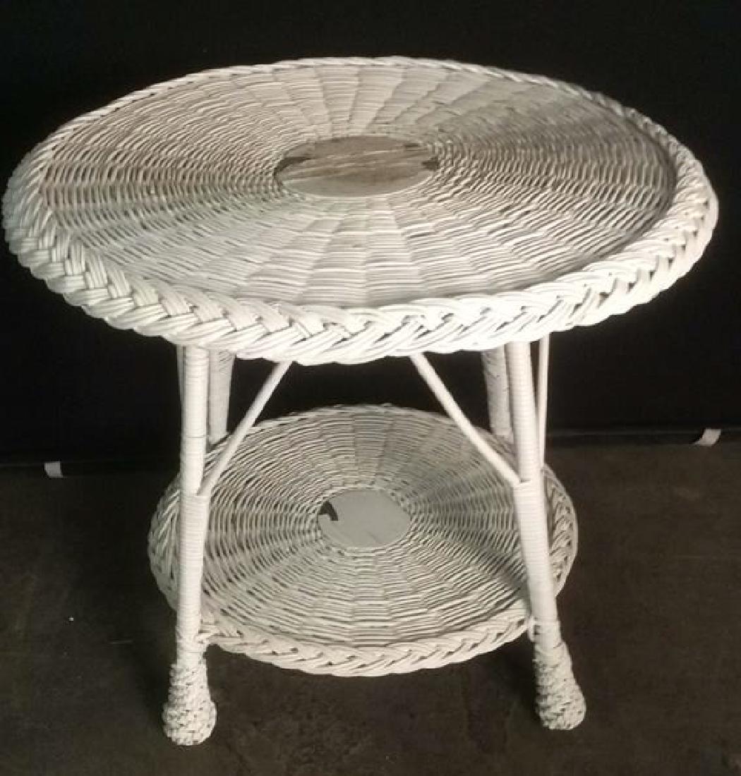 Vintage Round White Toned Wicker Table (1 of 11)