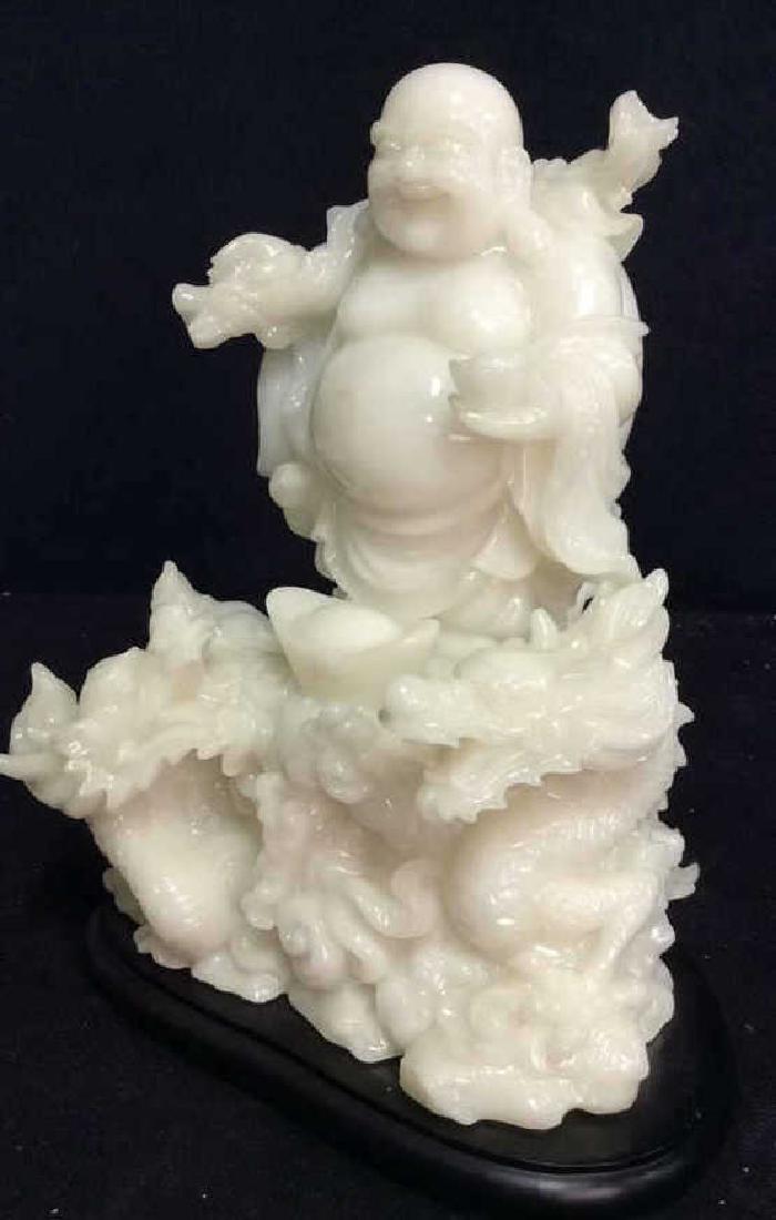 Sculpted Glass Lucky Buddha W Dragons Figural (1 of 9)