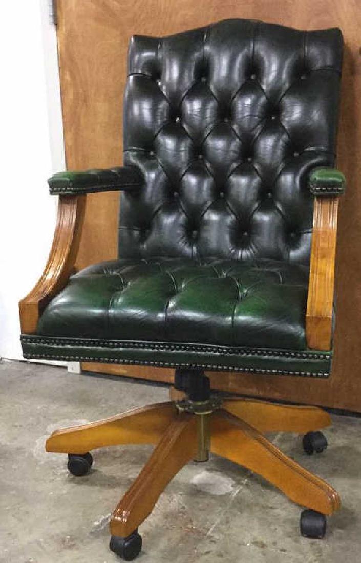 Chesterfield Style Green Leather Swivel Chair
