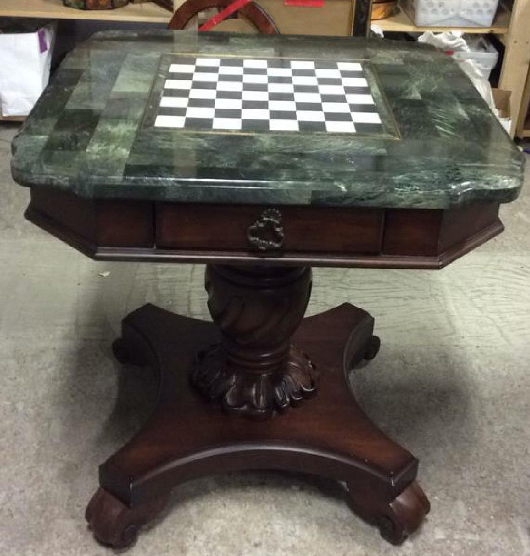 Marble Top Carved Wooden Chess Table