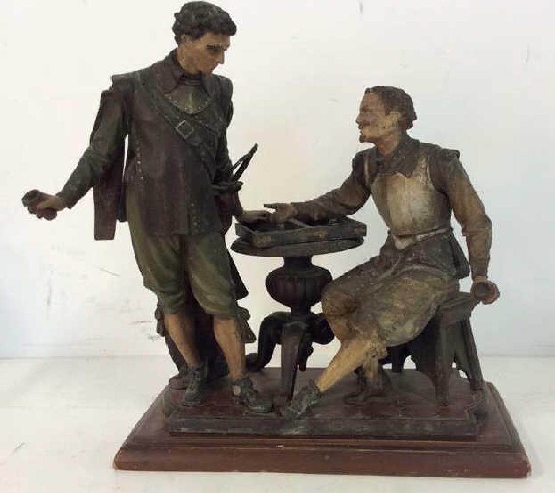 Painted Metal Sculpture Men Playing Backgammon (1 of 10)