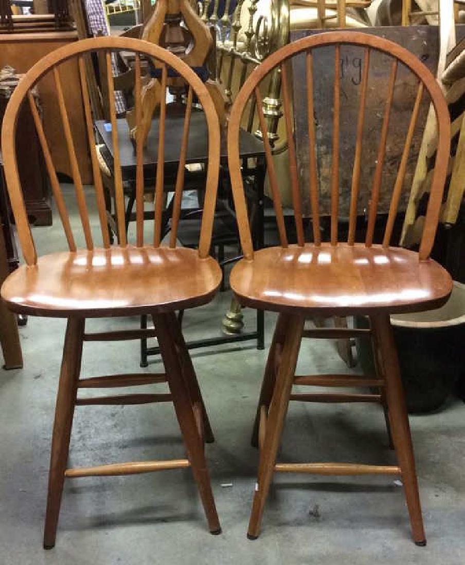 Pair Wooden Spindle Back Swivel Stool (1 of 10)