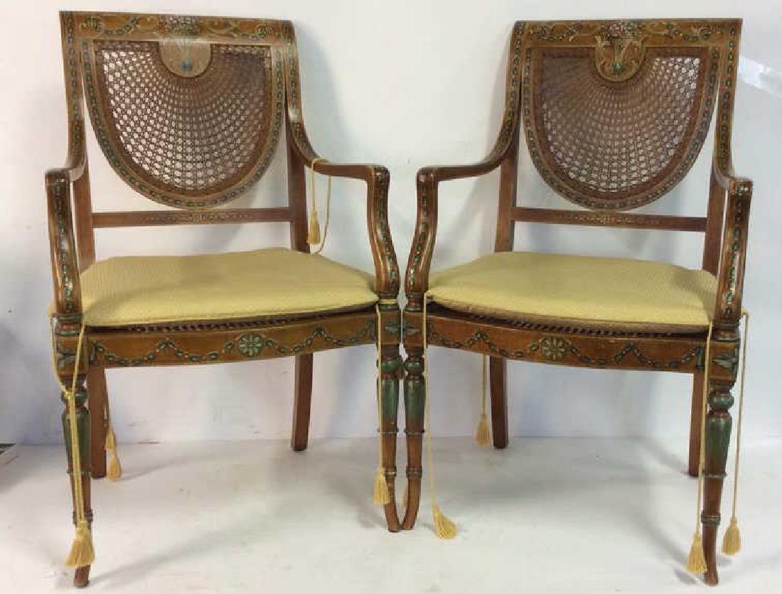 Pair Hand Painted Wooden Arm Chairs W Caning (1 of 11)
