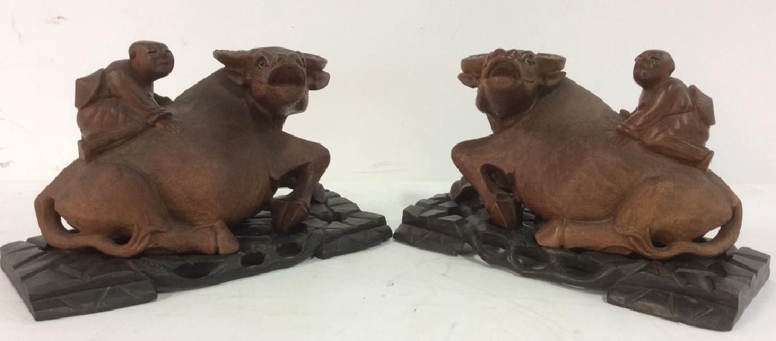 Pair Chinese Carved Wood Water Buffaloes W Stands (1 of 10)