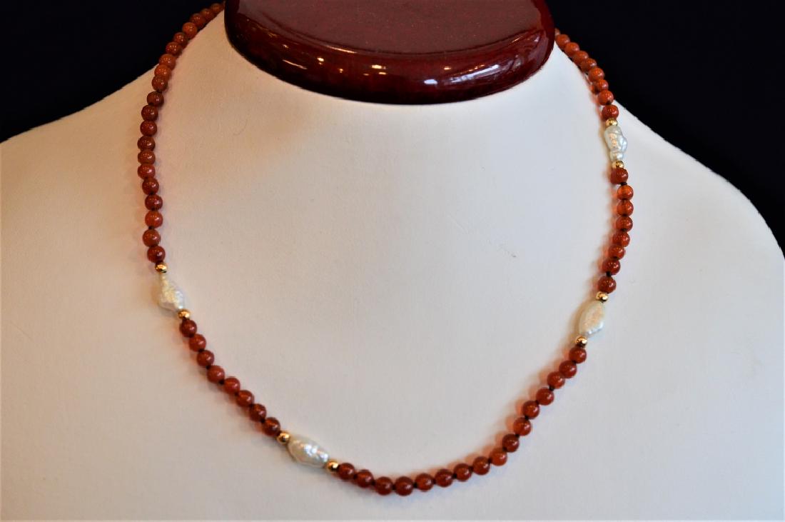 15" Carnelian Bead & Pearl Necklace (1 of 2)