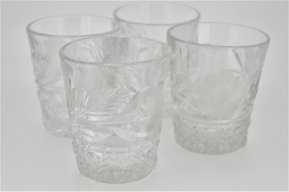 American Brilliant Period Crystal Shot Glasses: Collection of 4 crystal shot glasses, 2 3/4" high