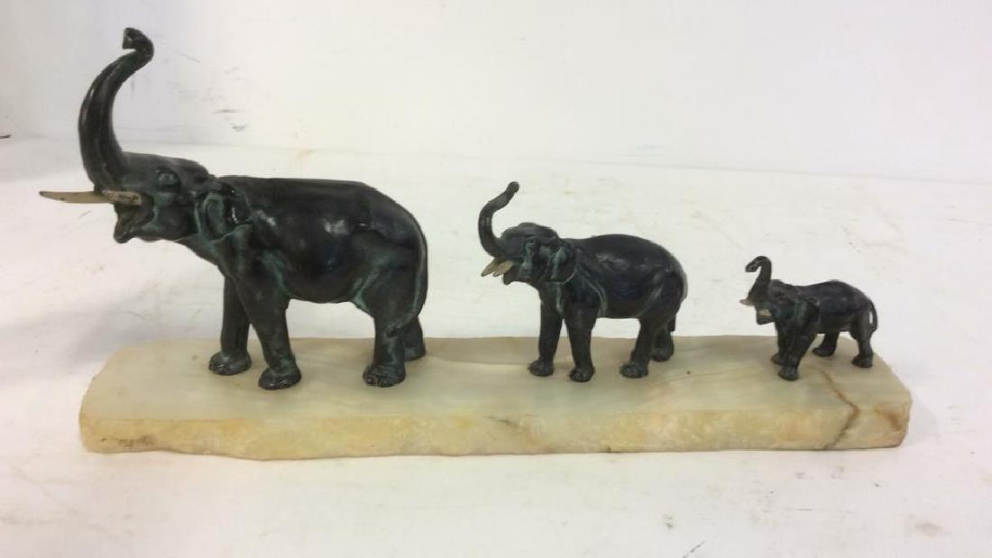 Painted Metal Elephants Marble Base Sculpture (1 of 8)