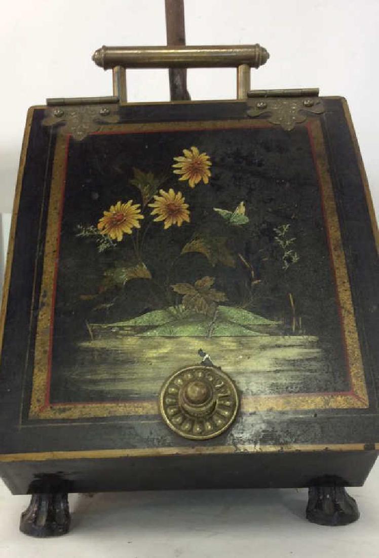 Antique Tole Painted Coal Scuttle w Shovel (1 of 10)