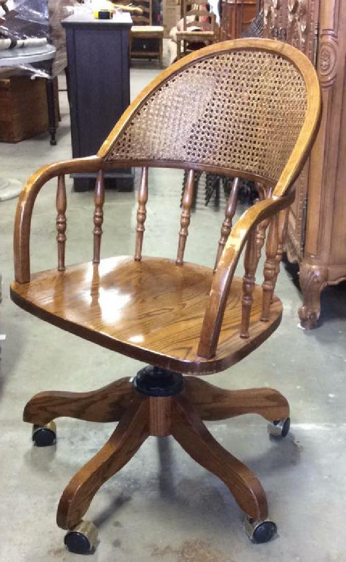 Vintage Oak Caned Swivel Arm Chair (1 of 10)