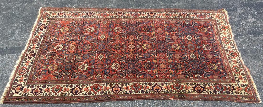 Antique Handmade Floral Detailed Fringed Wool Rug (1 of 10)