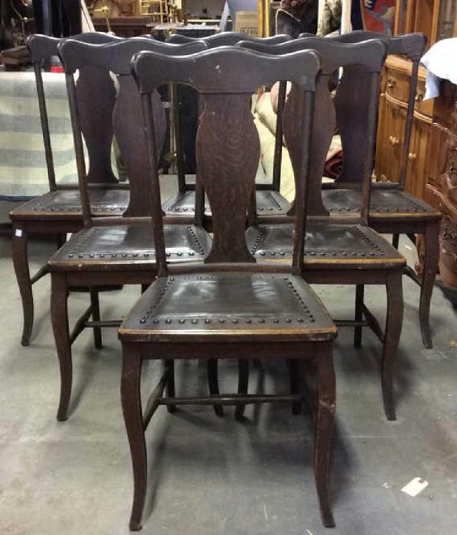 Lot 6 Vintage Carved Oak and Leather Dining Chairs (1 of 10)