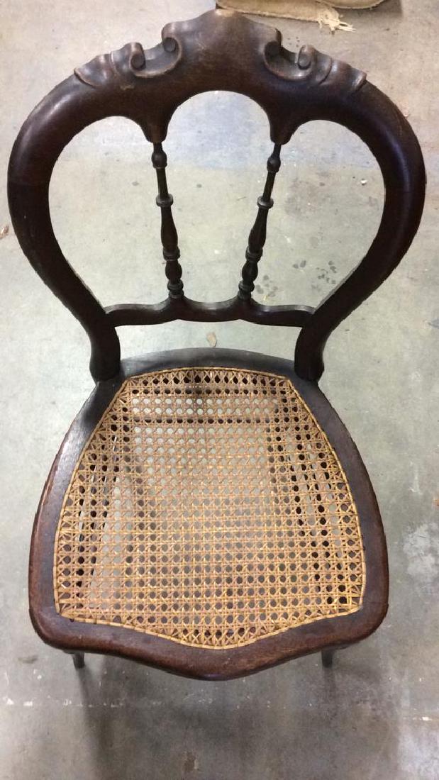 Vintage Carved Wooden Chair W Caned Seat (1 of 8)