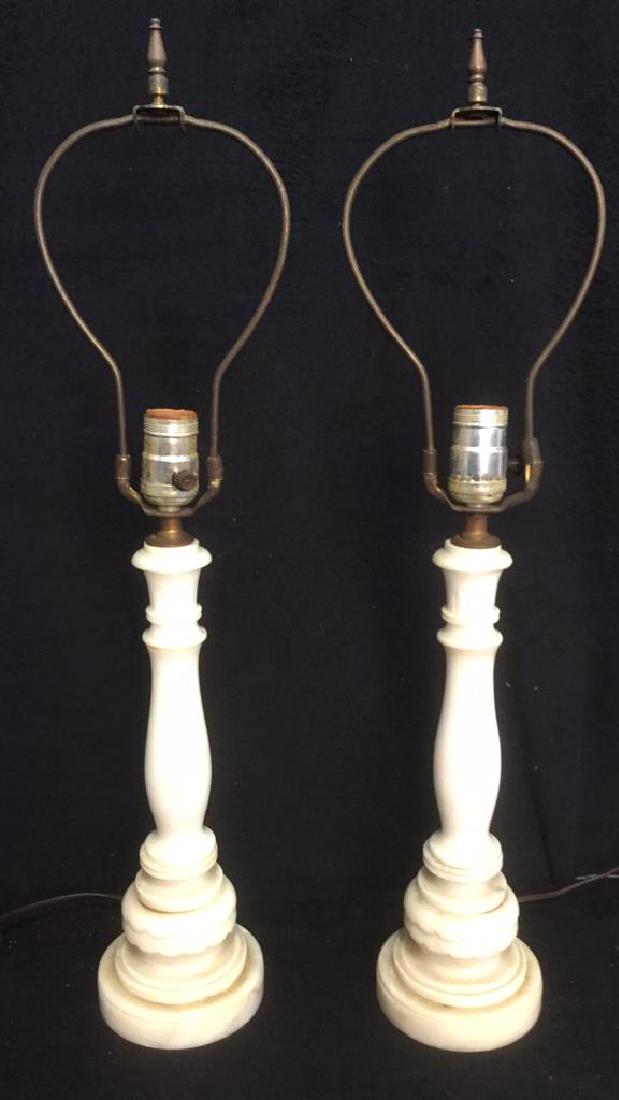 Pair Of Carved White Alabaster Table Lamps (1 of 9)