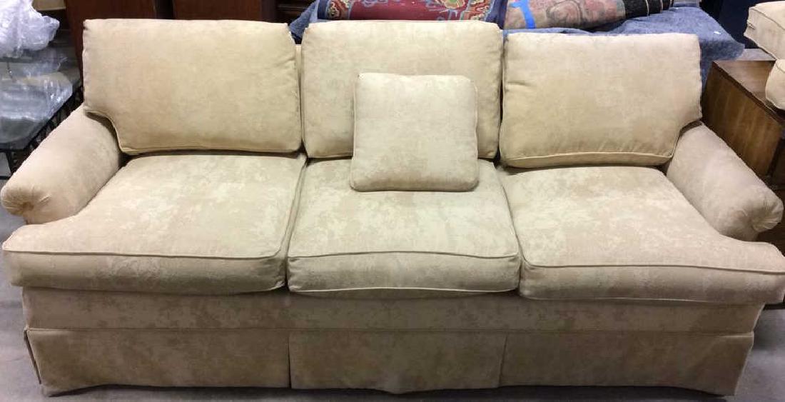Lot PaleYellow Toned Textured Sofa W Throw Pillows (1 of 5)