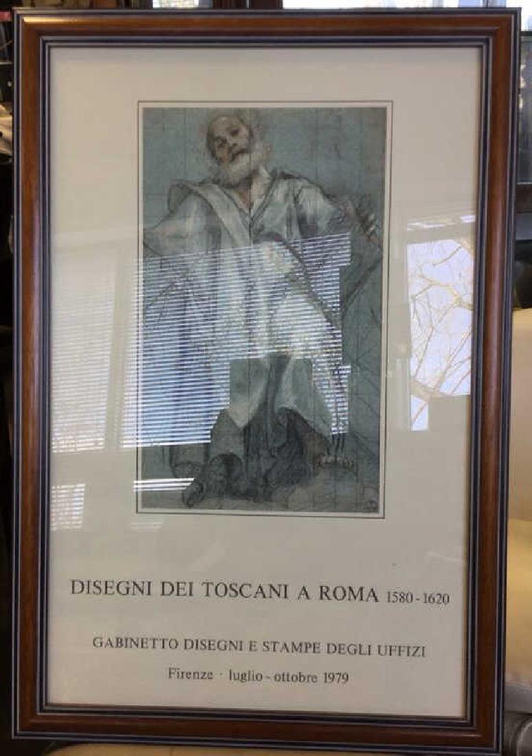Vintage Framed Toscanini Print 1979: From Florence Italy, exhibition poster print dated 1979 reads Desegni dei Toscani A Roma 1580-1620, professionally framed and matted measures app 30 by 20 inches