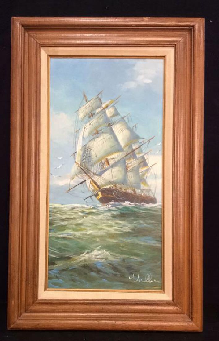 WALLER signed Maritime Oil on Canvas Framed (1 of 10)