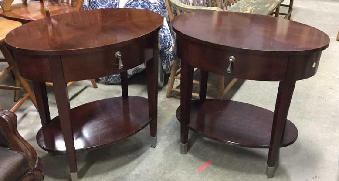Pair ETHAN ALLEN Wood Oval END Tables (1 of 7)