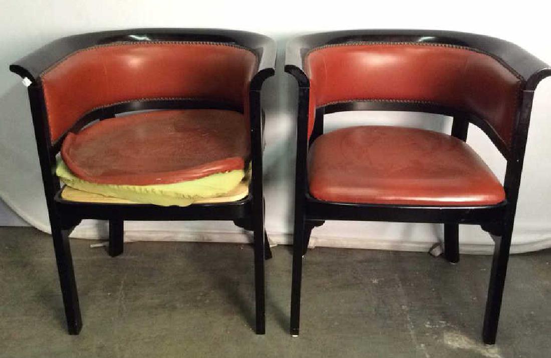 Pair Black Toned Wooden Chairs W Leather Cushions (1 of 9)
