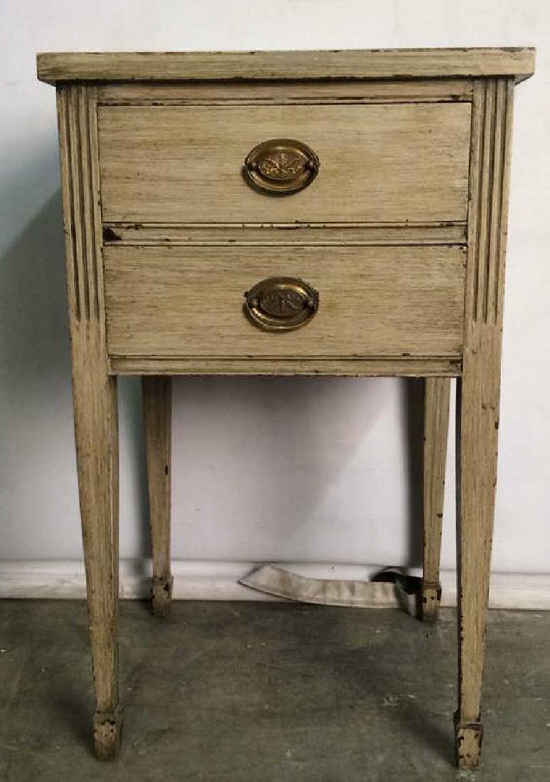 Carved Wooden Slate Toned 2 Drawer Side Table (1 of 10)