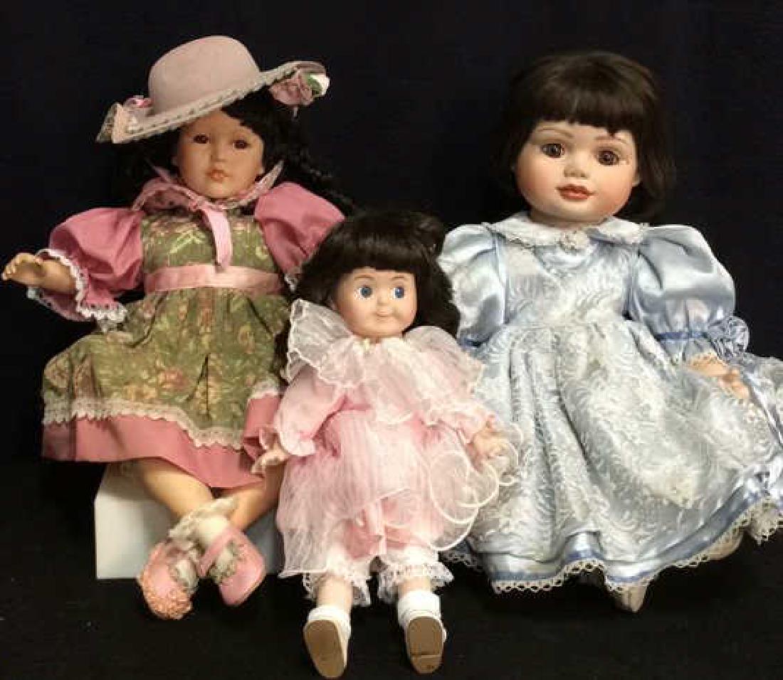 Lot 3 Assorted Porcelain Bodied Collectible Dolls (1 of 13)