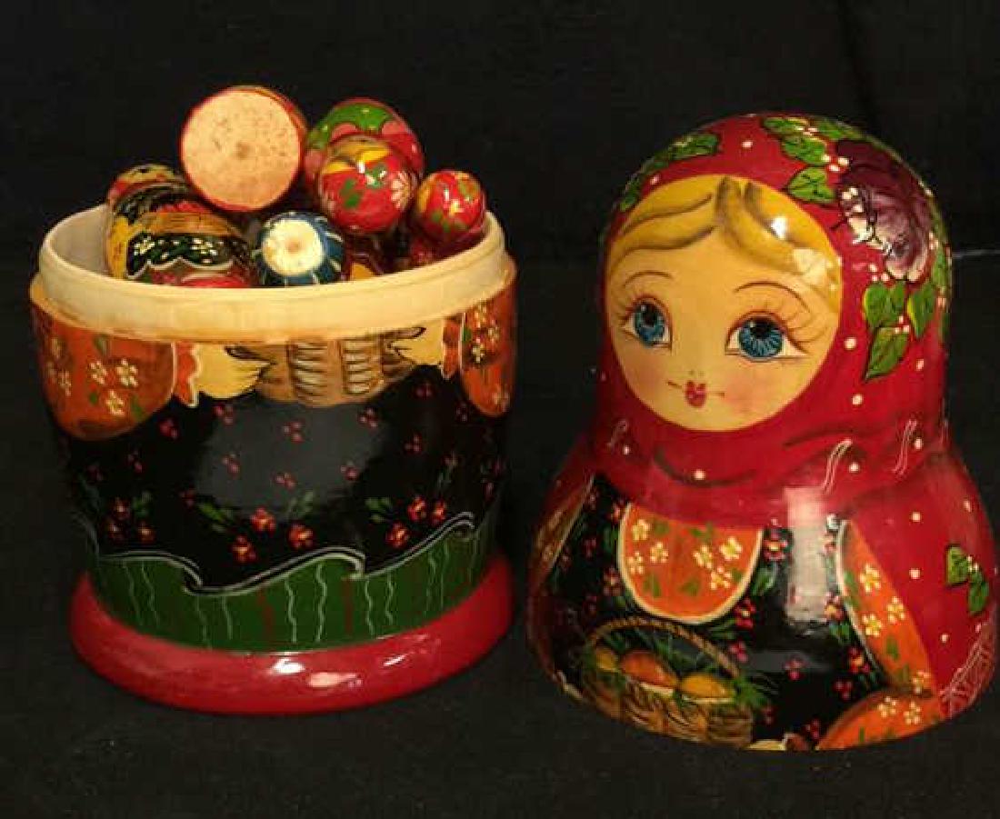 Pair Wooden Painted Russian Nesting Dolls (1 of 10)