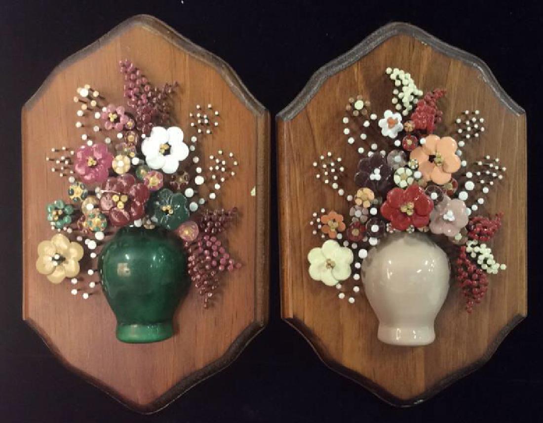 Pauline A. Owens Vintage Flower Vase Nail Art: Pauline A. Owens Vintage Flower Vase Nail Art c1975. Painted nails in wooden plaque creating dimensional floral vase still life artwork. Measures approx 9 in tall by 5 in wide. Some minor wear and sta