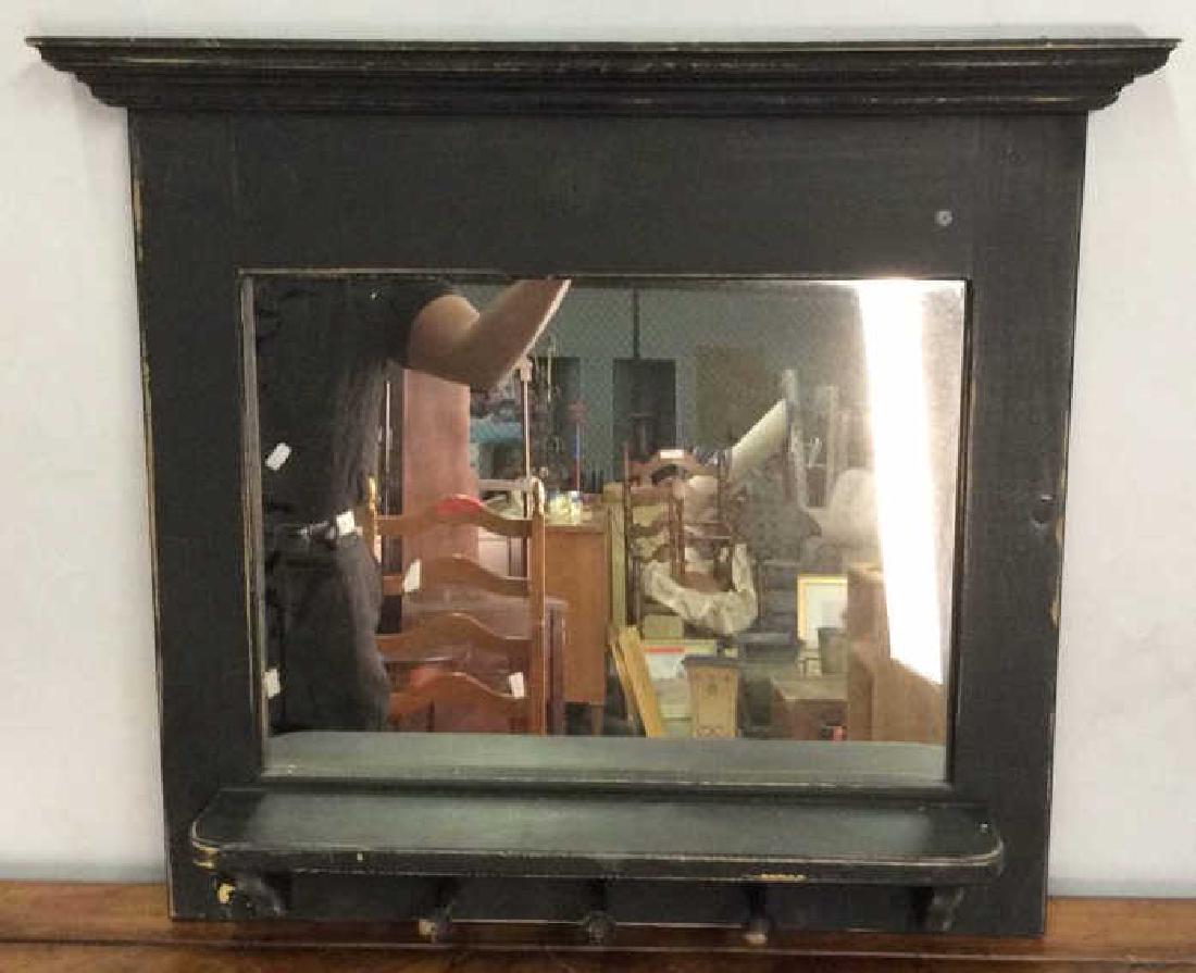 Black Toned Wood Hanging Hallway Mirror Shelf Rack (1 of 7)