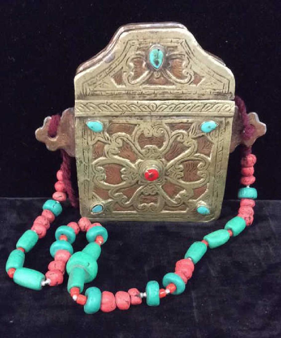 Vintage Metal W Stone Beaded Strap Hand Purse (1 of 8)