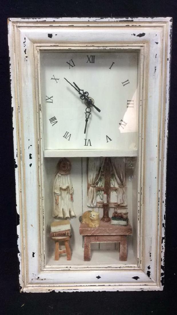 Carved Wooden Shadow Box Interior Scape Clock (1 of 7)