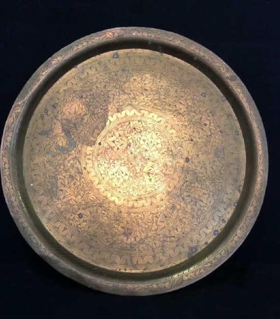 Brass Toned Decorative Tray W Floral Design (1 of 8)