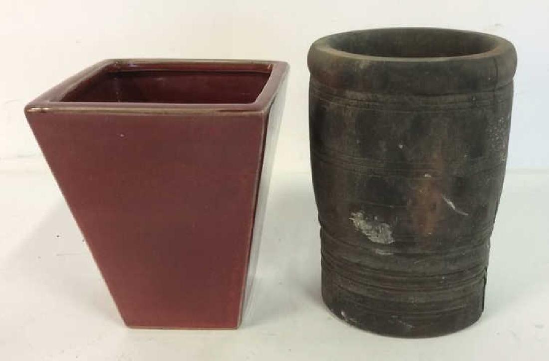 Lot 2 Vessels Ceramic and Wood planters (1 of 5)