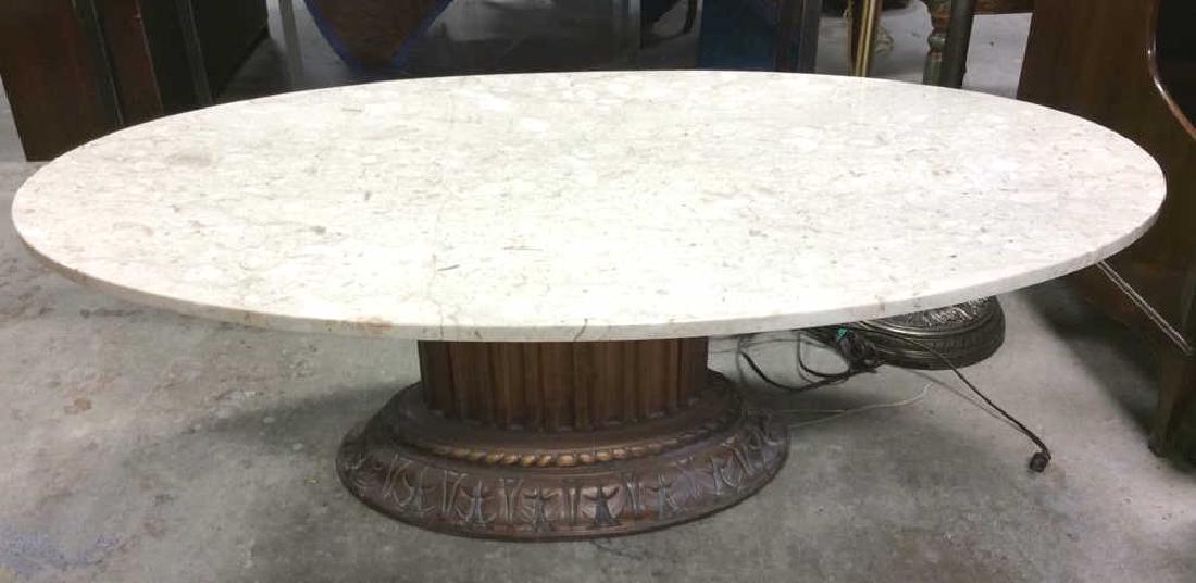 Marble Topped Columnar Oval Low Table (1 of 8)