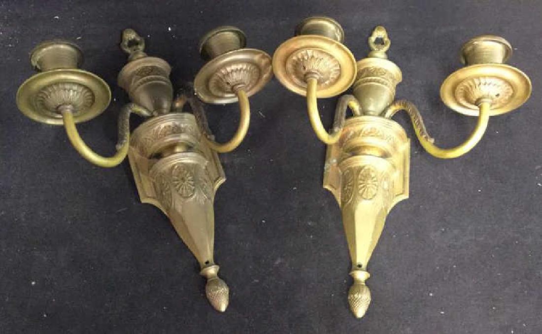 Pair Antique 2 Arm Candelabra Bronze Sconces (1 of 9)