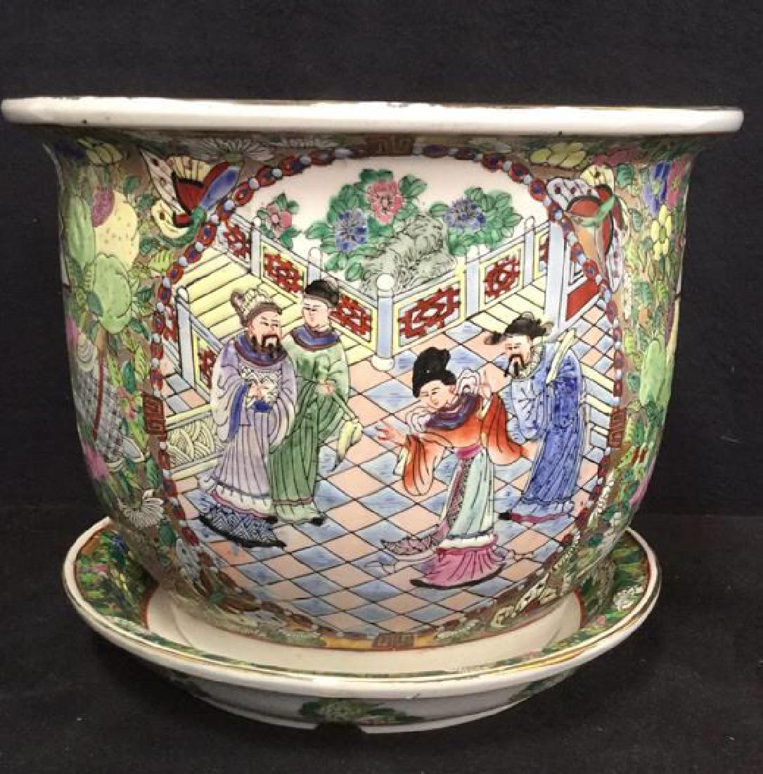 Lot 2 Painted Enamel Asian Planter And Coaster (1 of 10)