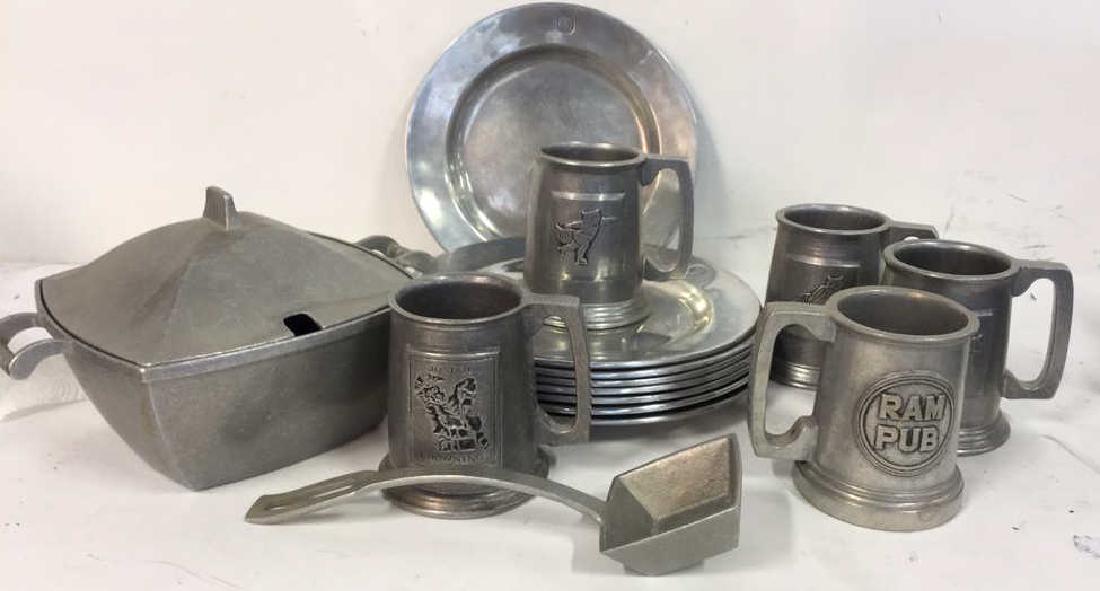 Grp Lot Metalware Pewter Plates, Mugs Tureen Spoon (1 of 7)