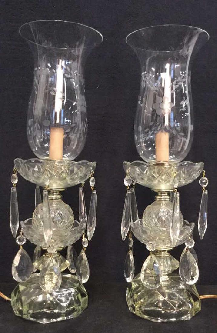 Pair Of Cut Glass Tiered Hurricane Table Lamps (1 of 8)