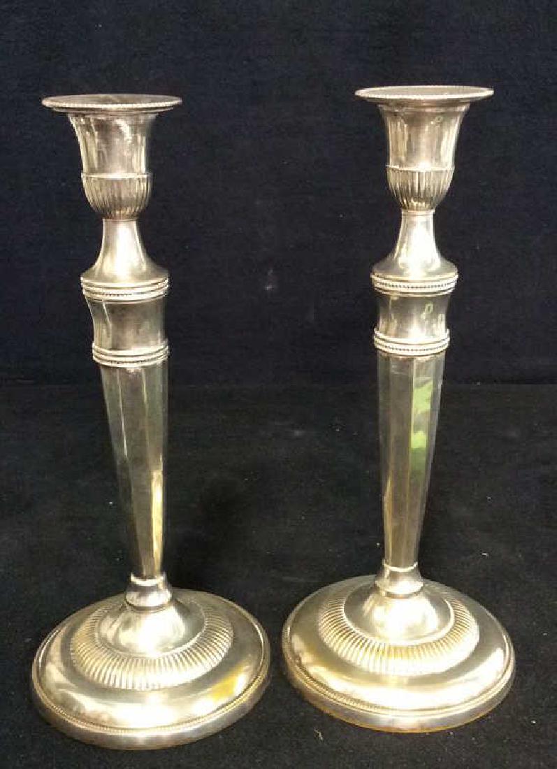 Weighted Pair Silver Plate Faceted Candlesticks (1 of 8)