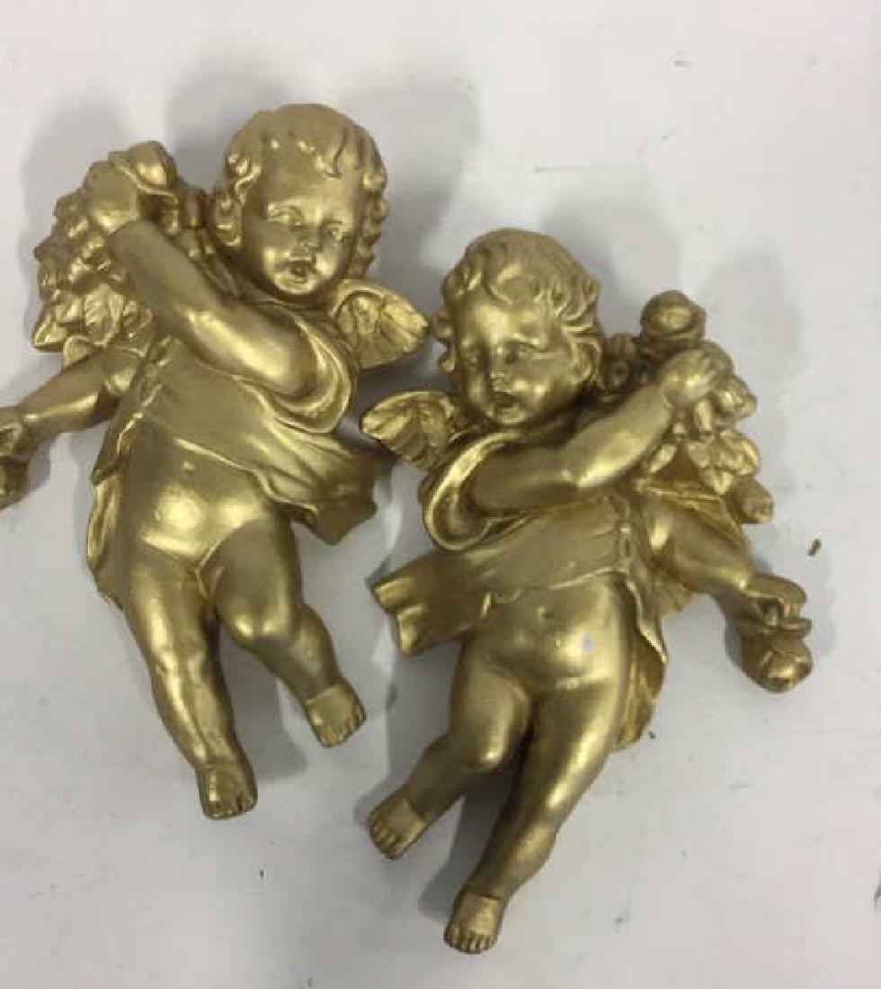 Pair Gold Toned Plaster Wall Hang Cherubs (1 of 6)